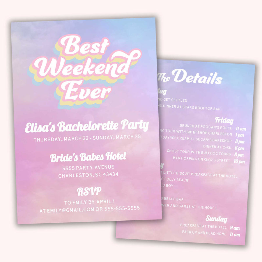 Bachelorette Party Invitation | Best Weekend Ever |  Digital Download, Printable Invitation with Itinerary