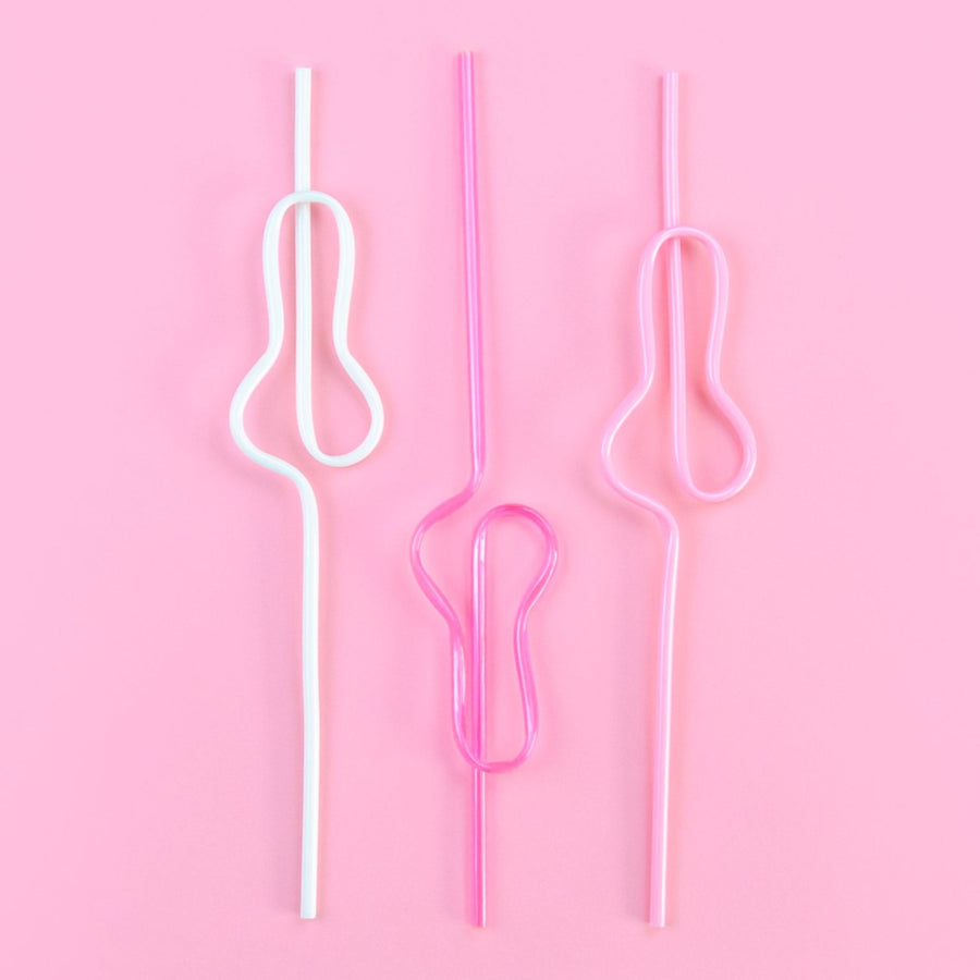Bachelorette Party Plastic Silly Straw - Penis Shape - Light Pink, Hot Pink