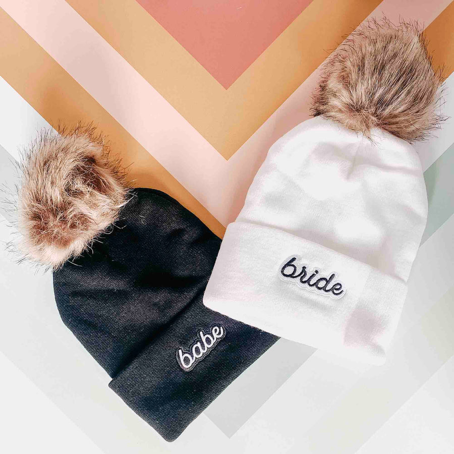 Bachelorette Party Beanies - Bridesmaids Fluffy Pom Pom Beanies, Bride's Babes Winter Gifts