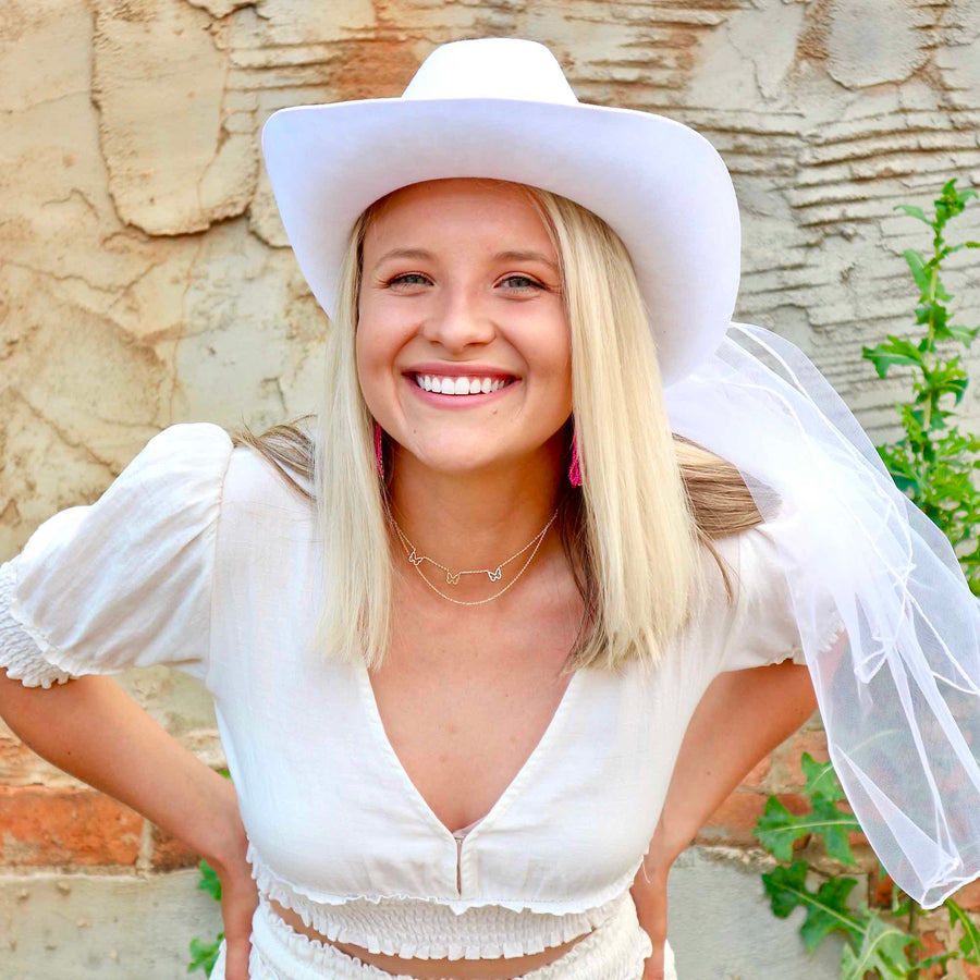 Cowboy Hat Veil for Bride | Country Western Bachelorette Party | Pink Black Cow Print Cowgirl Party Hat | Nashville Austin Bridesmaid Gifts