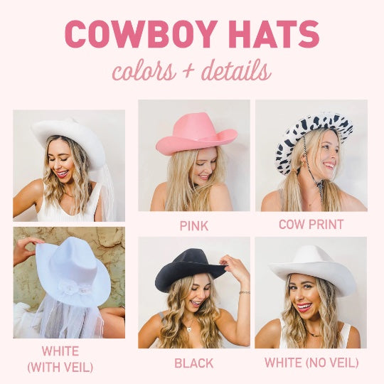 Bachelorette Party Cowboy Hats | Bridesmaid Cowgirl Hats | Country-Western Bridal Party Gifts, Favors, Accessories, Decorations