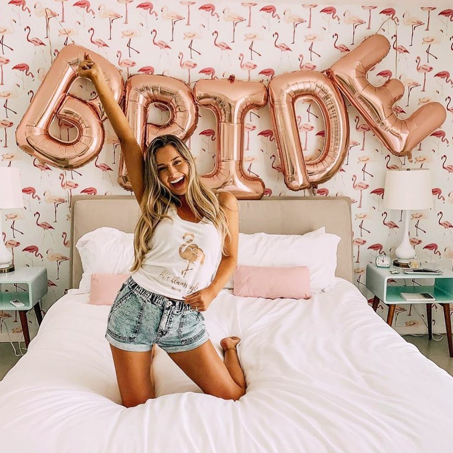 Bachelorette Party Decorations | Jumbo Rose Gold BRIDE Balloon Banner | 32" Mylar Foil
