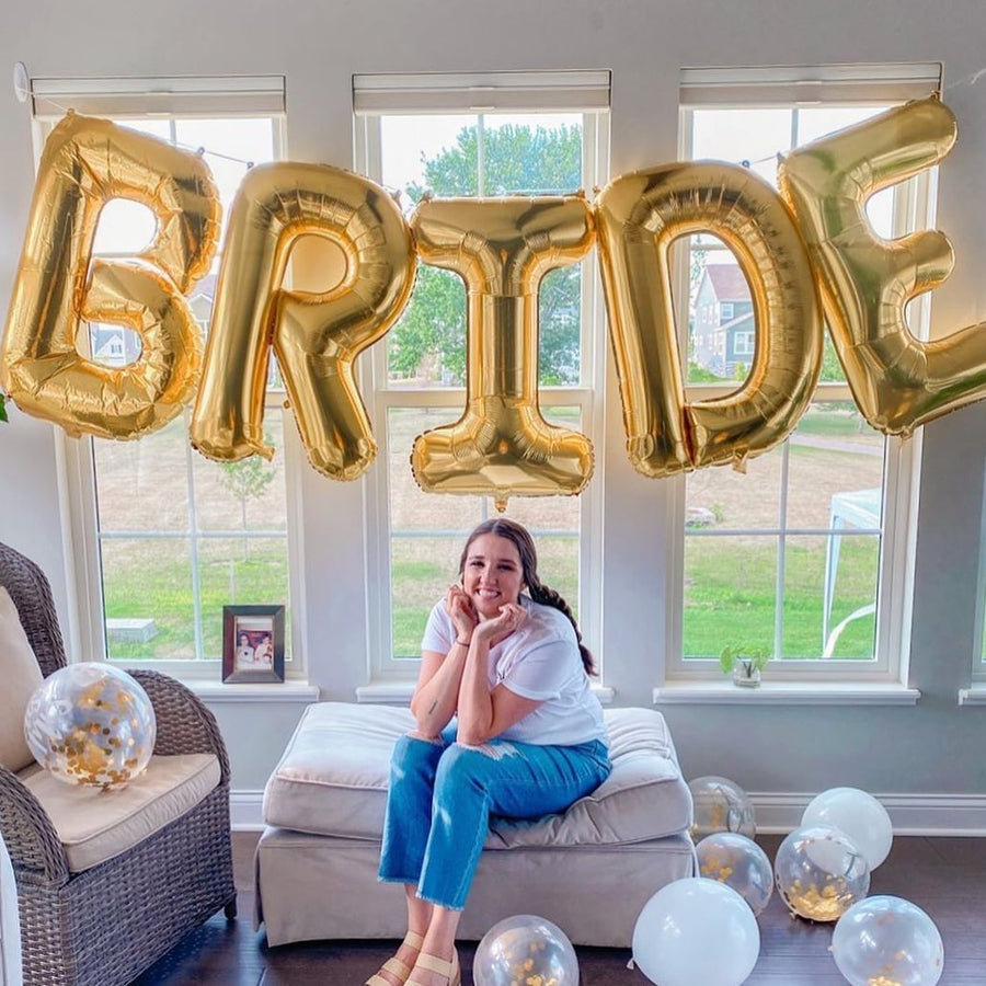 Bachelorette Party Decorations | Jumbo Gold BRIDE Balloon Banner | 32" Mylar Foil