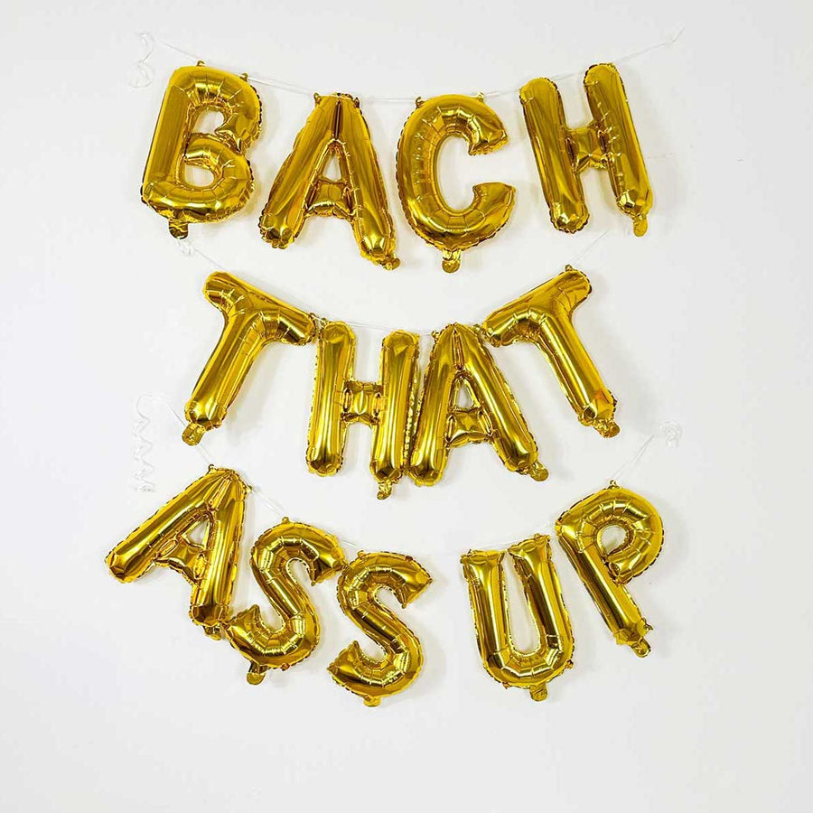 Bachelorette Party Banners, Decorations, Balloons | Gold 16" Mylar Foil Bach That Ass Up Party Balloon Banner