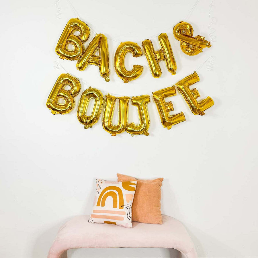 Bachelorette Party Decorations, Banners | Bach & Boujee 16" Gold Mylar Foil Balloon Banner
