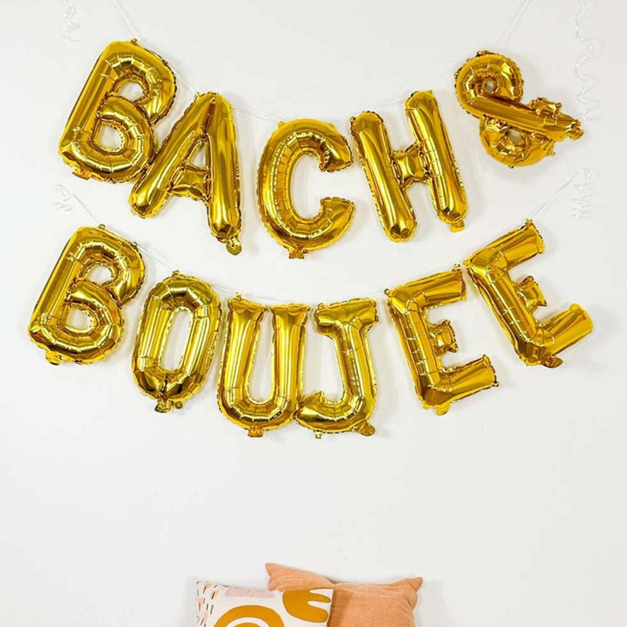 Bachelorette Party Decorations, Banners | Bach & Boujee 16" Gold Mylar Foil Balloon Banner