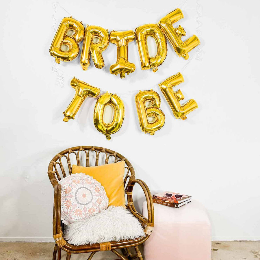 Bachelorette Party Decorations, Banners - Gold Bride To Be 16" Foil Mylar Balloon Banner