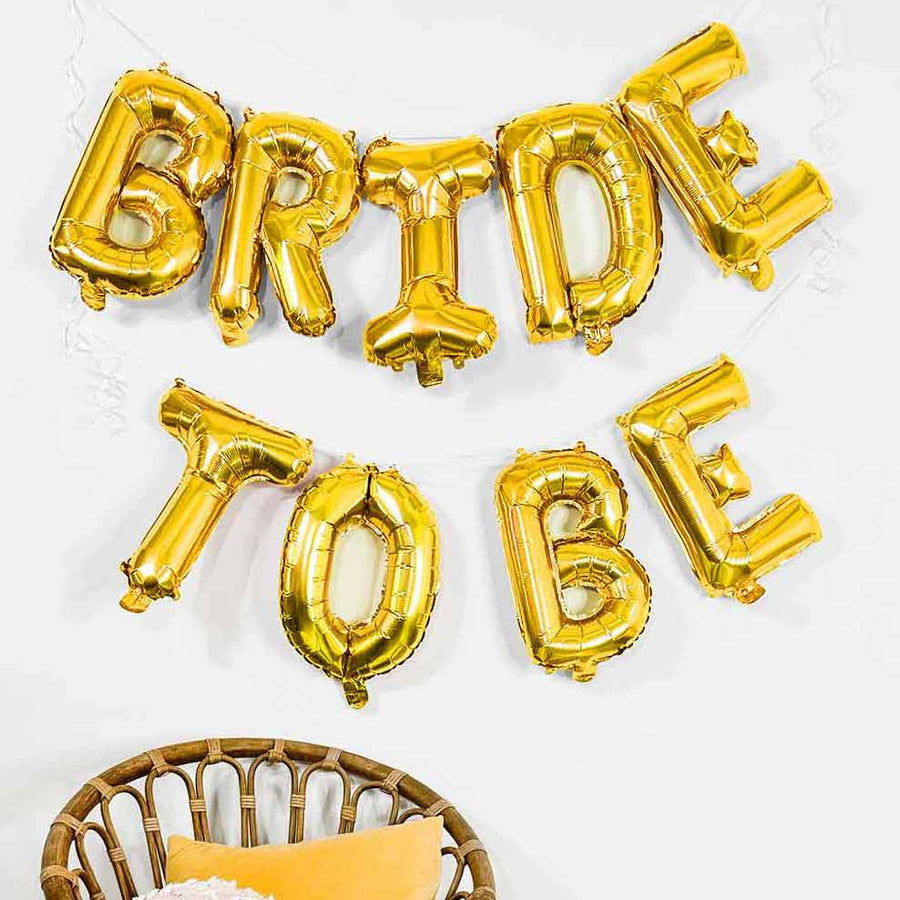 Bachelorette Party Decorations, Banners - Gold Bride To Be 16" Foil Mylar Balloon Banner