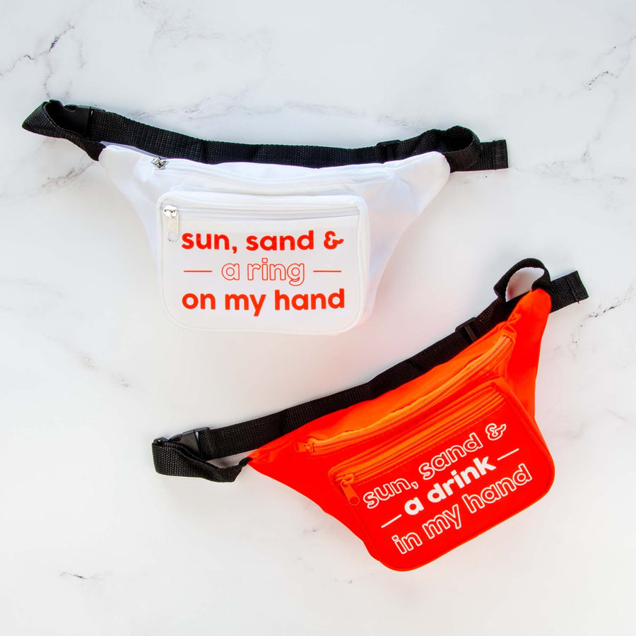 Bachelorette Party Fanny Packs | Sun, Sand & A Ring On Her Hand | Beach Bridesmaids Gifts, Favors, Accessories