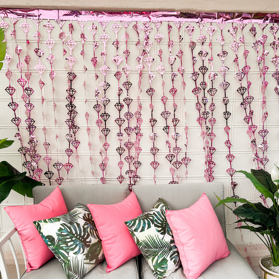 Bachelorette Party Photo Backdrop | Diamond Foil Metallic Curtain | Rose Gold Pink or Magenta Pink