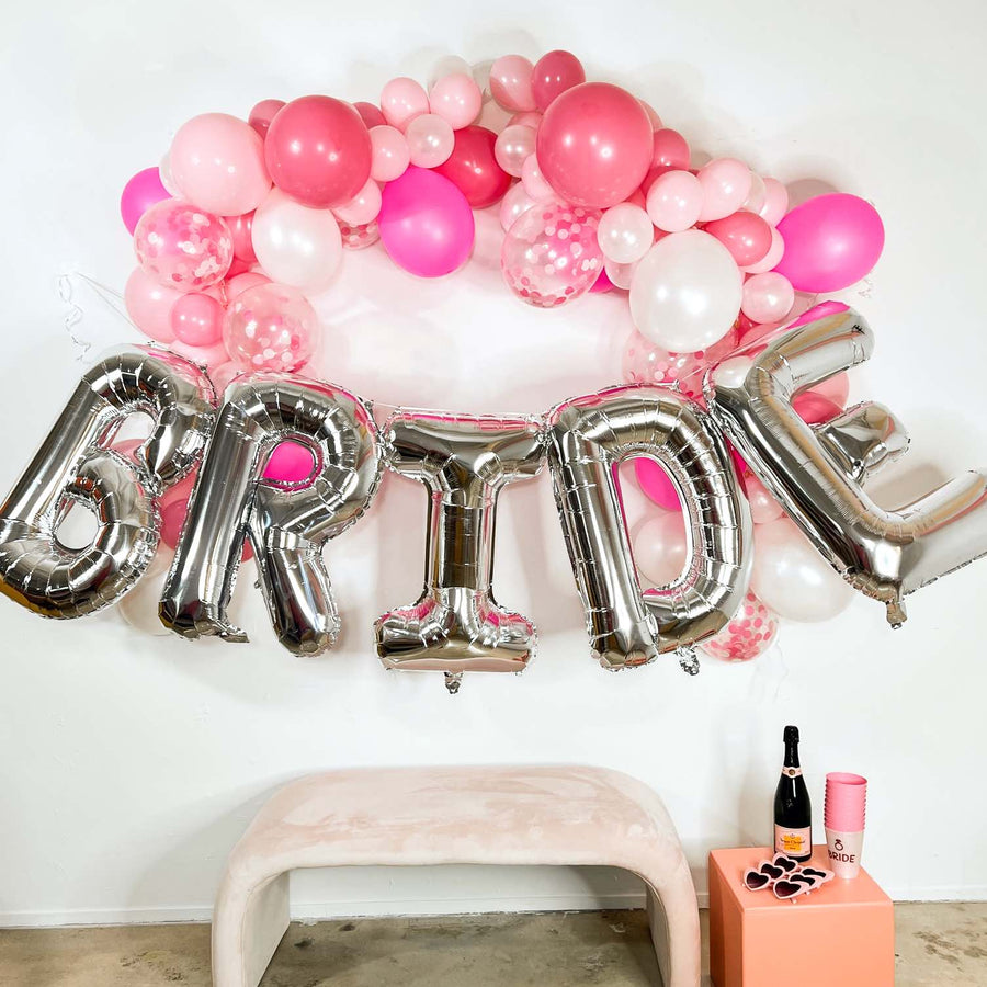 Bachelorette Party Decorations | Jumbo Silver BRIDE Balloon Banner | 32" Mylar Foil