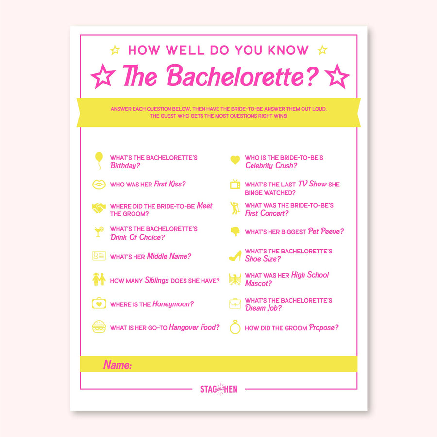 Barbie Themed Bachelorette Party Games - Digital Download - Printable PDF - Bachelorette Quiz