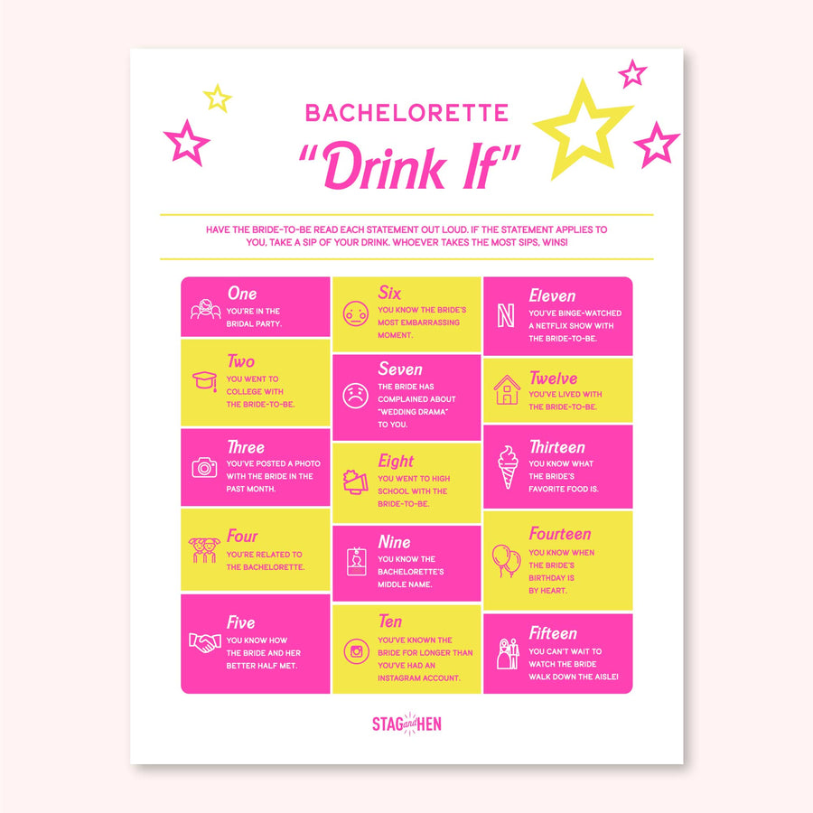 Barbie Themed Bachelorette Party Games - Digital Download - Printable PDF - Drink If