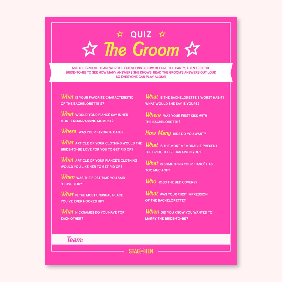 Barbie Themed Bachelorette Party Games - Digital Download - Printable PDF - Groom Quiz