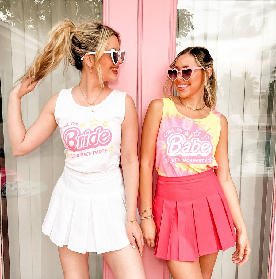 Let's Bach Party Bachelorette Tank Tops | Barbie-Inspired Bridesmaids Shirts | Pink and Yellow Tie-Dye