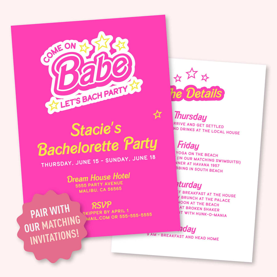 Barbie Themed Customize-able Bachelorette Party Invitation 