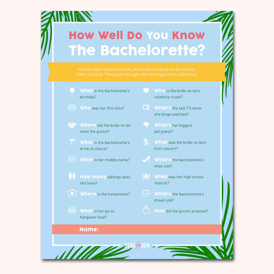 Beach Bachelorette Party Games | Digital Download | Printable PDF Party Activity