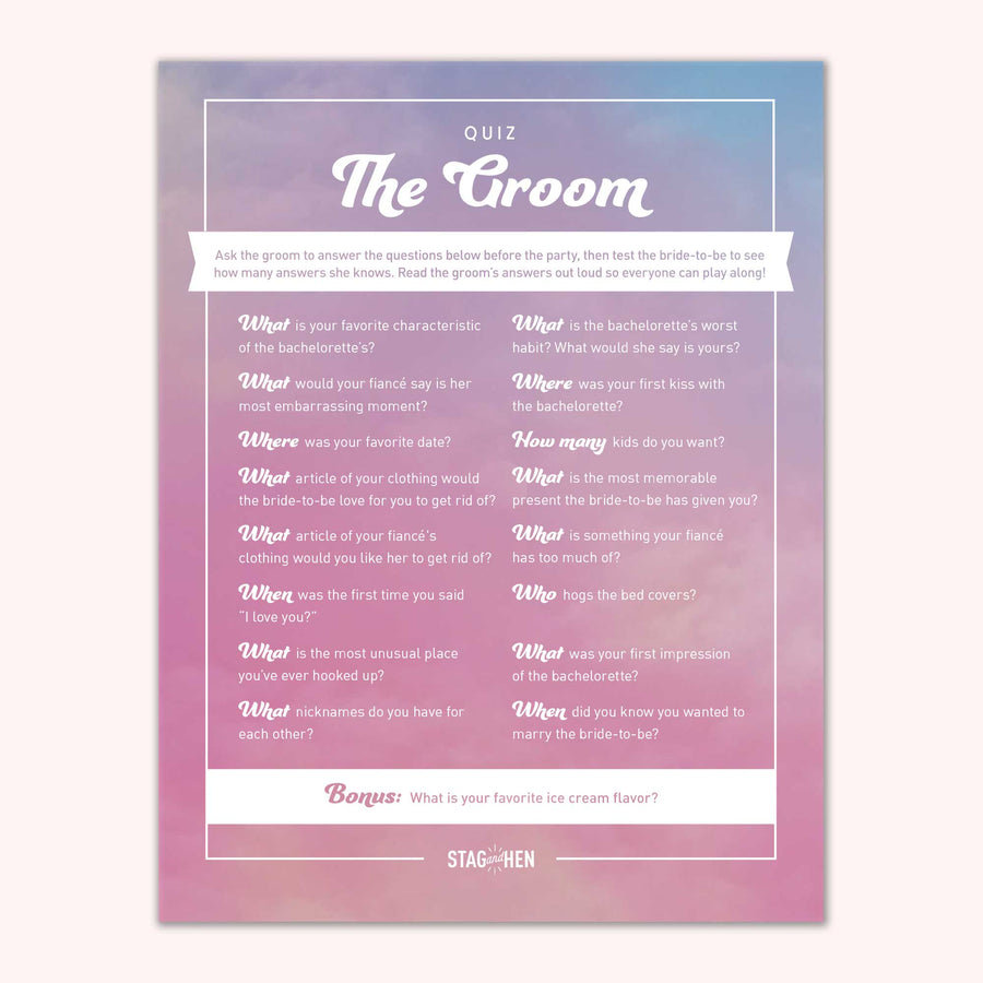 Printable Bachelorette Party Games | Best Weekend Ever Pastel Clouds | Scavenger Hunt, Groom Quiz, Bachelorette Quiz | Digital Download, PDF