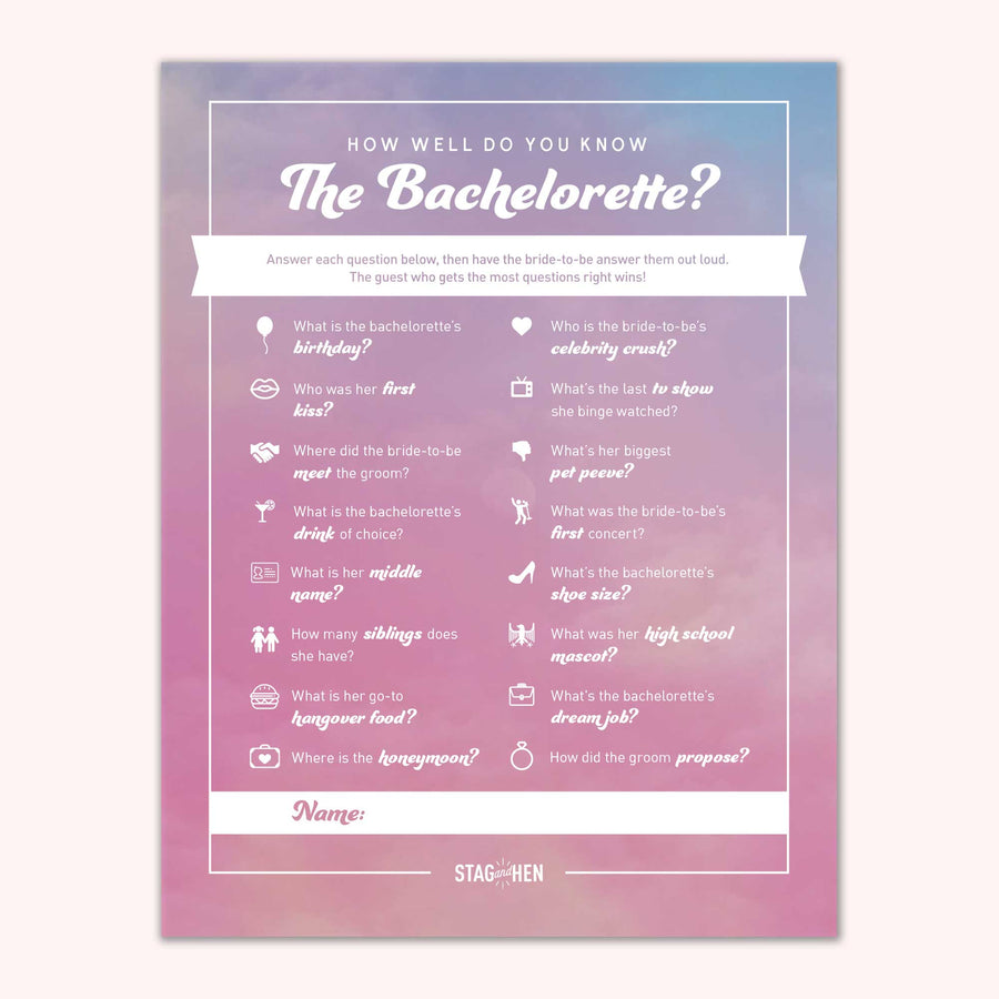 Printable Bachelorette Party Games | Best Weekend Ever Pastel Clouds | Scavenger Hunt, Groom Quiz, Bachelorette Quiz | Digital Download, PDF