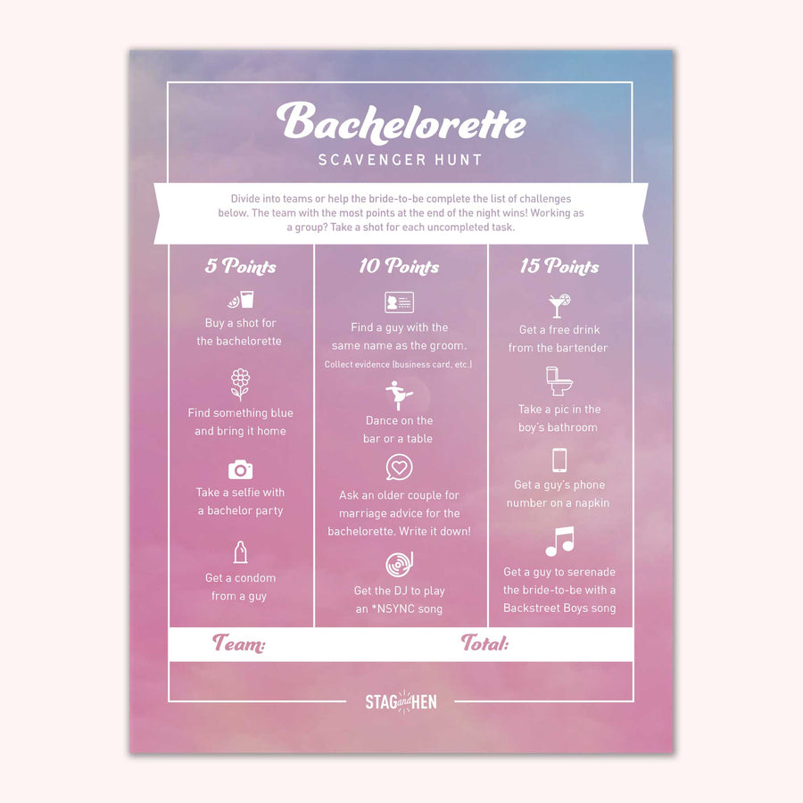 Printable Bachelorette Party Games | Best Weekend Ever Pastel Clouds | Scavenger Hunt, Groom Quiz, Bachelorette Quiz | Digital Download, PDF