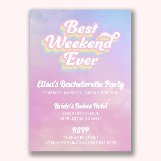 Best Weekend Ever Bachelorette Party Invitation with Itinerary | Printable Template