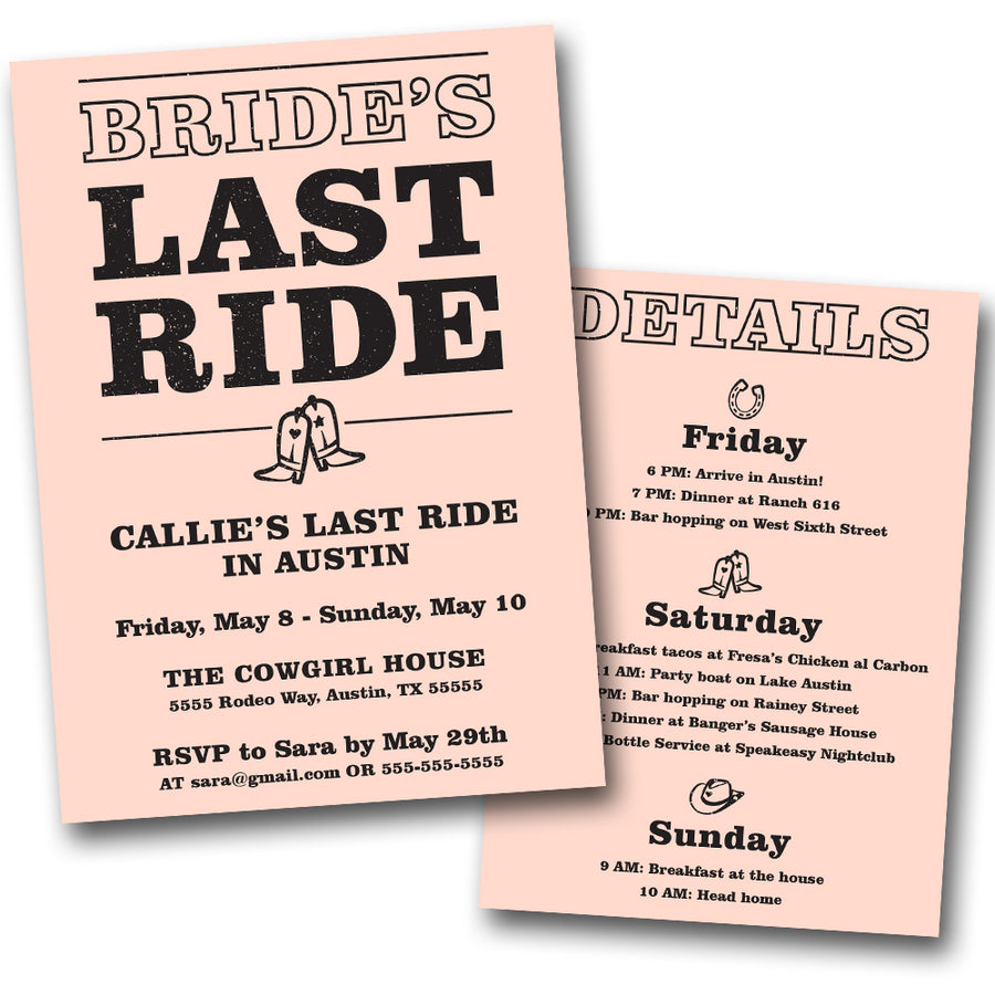 Bride's Last Ride Bachelorette Party Invitation | Digital Download | Printable PDF Party Invitation Template