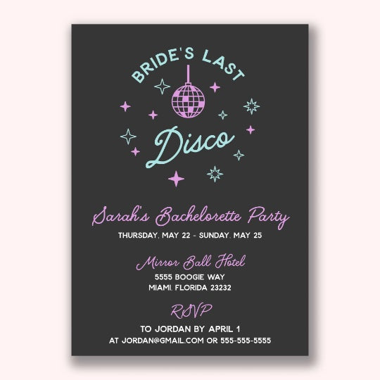 Bachelorette Party Invitation | Brides Last Disco Bachelorette Party Favors, Gifts, Accessories | Printable, Digital Download with Itinerary