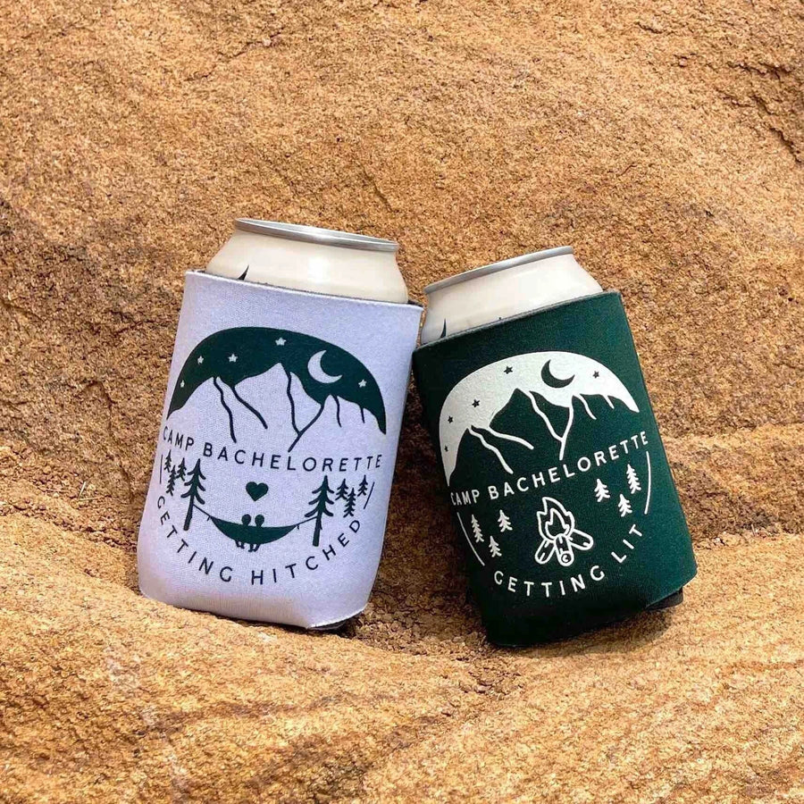 Camp Bachelorette Can Coolers | Camping, Mountain, Hiking Bachelorette Party Favors, Gifts, Accessories, Decorations, Supplies