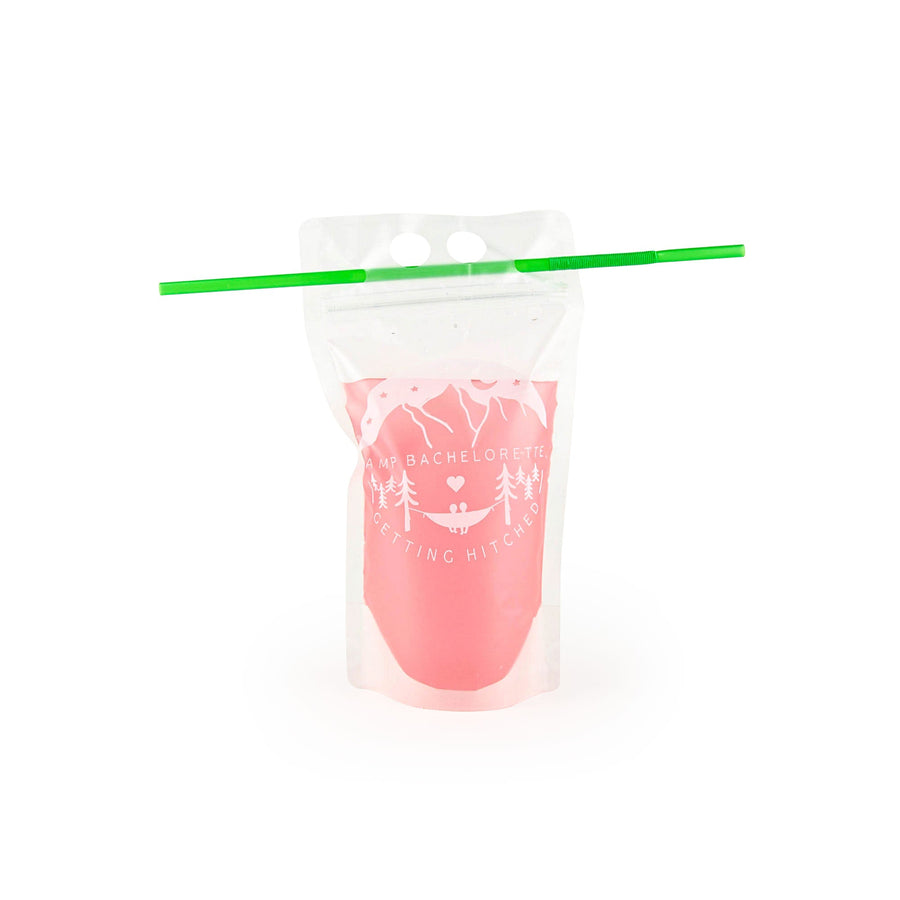 Bachelorette Party Collapsible Plastic Drink Pouches with Straws - 25 Pc.