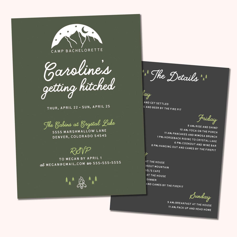 Camp Bachelorette Party Invitation in Forest Green