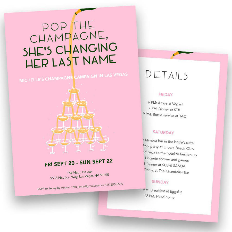 Champagne Campaign Bachelorette Party Invitation | Digital Download | Printable PDF Party Invitation Template