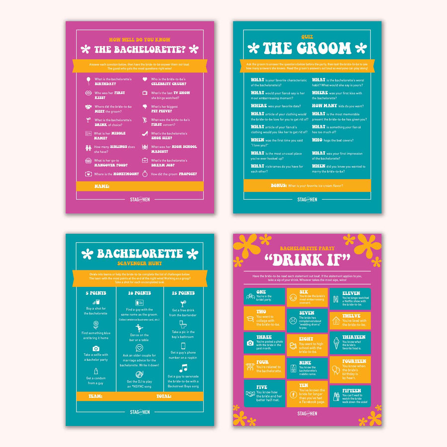 Printable Bachelorette Party Games | Dazed & Engaged, Hippie, 1990s, 1960s, 1970s | Scavenger Hunt, Groom Quiz, Bachelorette Quiz | Digital Download, PDF