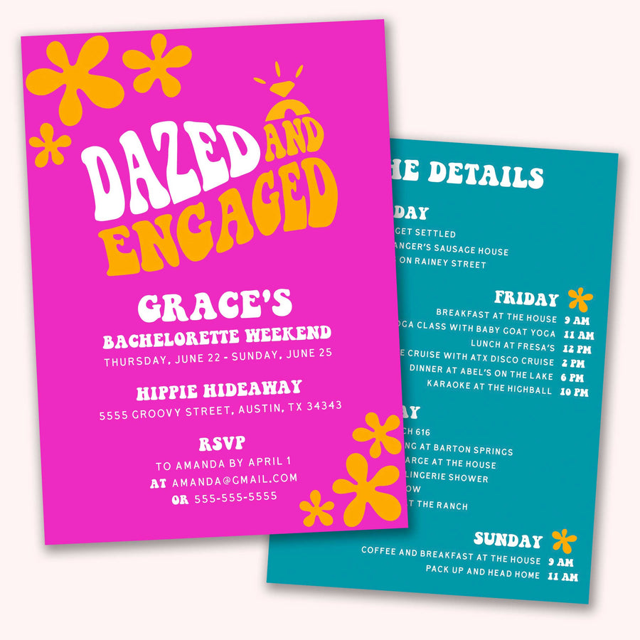 Dazed & Engaged Bachelorette Party Invitation | Customizable, Printable, Digital Invitation with Itinerary