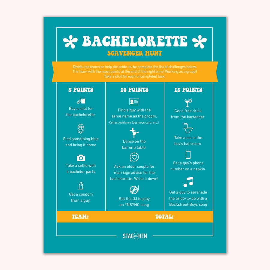 Printable Bachelorette Party Games | Dazed & Engaged, Hippie, 1990s, 1960s, 1970s | Scavenger Hunt, Groom Quiz, Bachelorette Quiz | Digital Download, PDF