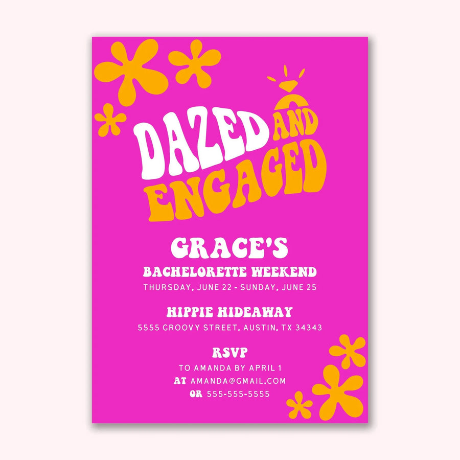 Dazed & Engaged Bachelorette Party Invitation | Customizable, Printable, Digital Invitation with Itinerary