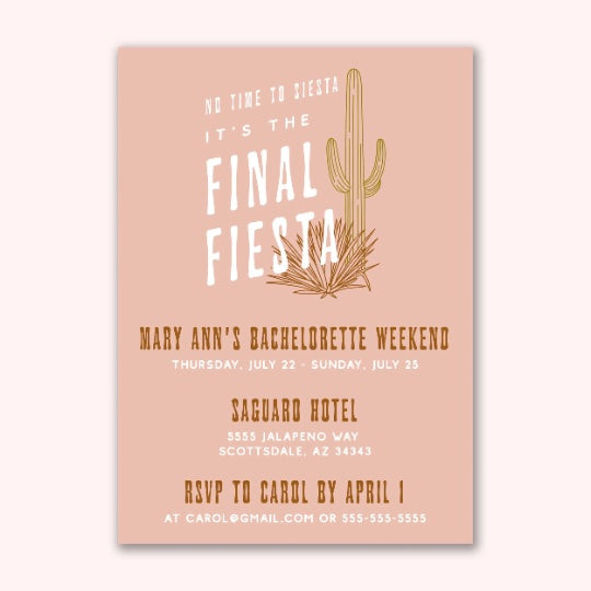 Final Fiesta Bachelorette Party Invitation | Customizable, Printable, Digital Mexican Southwestern Party Invitation with Itinerary
