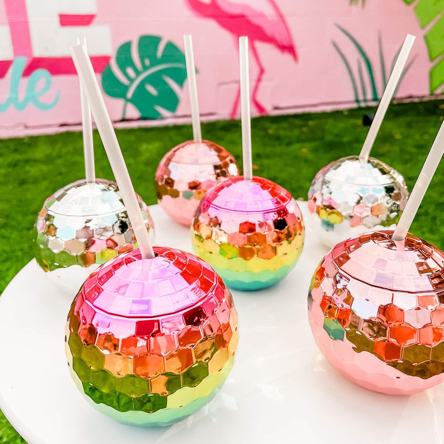 Disco Ball Bachelorette Party Cups Tumblers - Rainbow, Silver, Rose Gold Pink - Bridesmaids Gifts