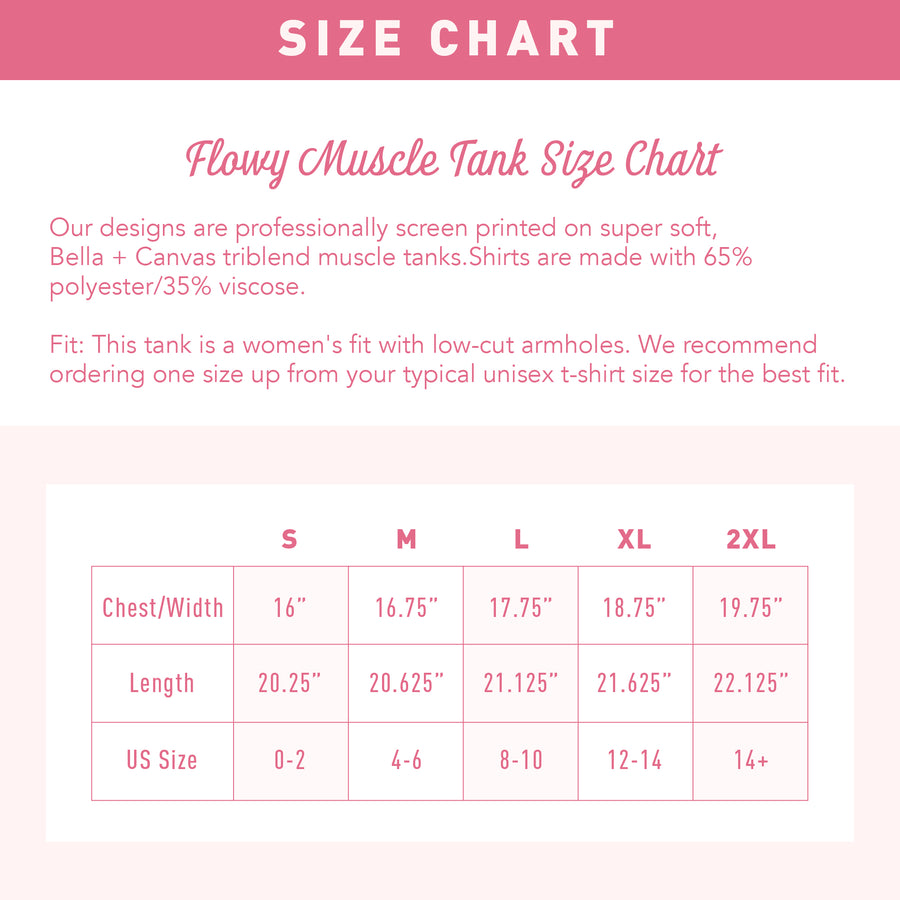 Stag & Hen Flowy Muscle Tank Size Chart
