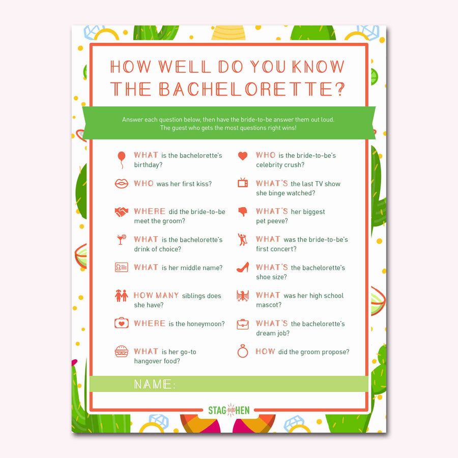 Final Fiesta Bachelorette Party Games | Digital Download | Printable PDF Party Activity