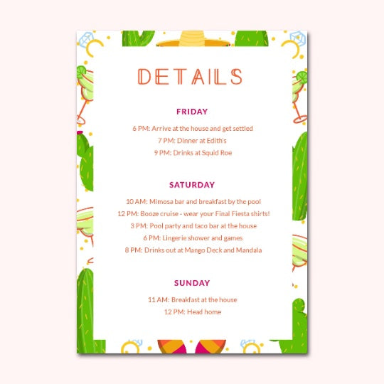 Fiesta Bachelorette Party Invitation | Digital Download | Printable PDF Party Invitation Template