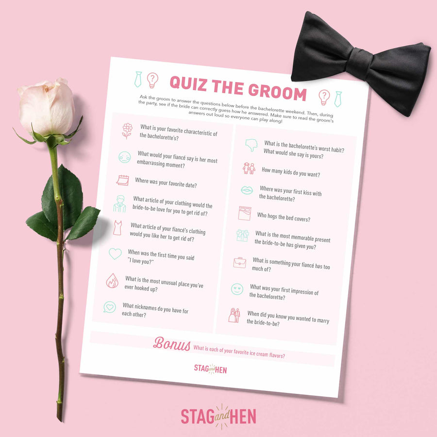 Bachelorette Party Game Printable - Groom Quiz – Stag & Hen