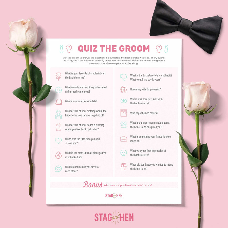 Bachelorette Party Game Printable - Groom Quiz – Stag & Hen