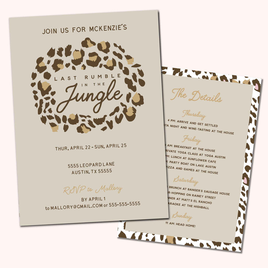 Last Rumble In The Jungle Animal Print Bachelorette Party Invitation