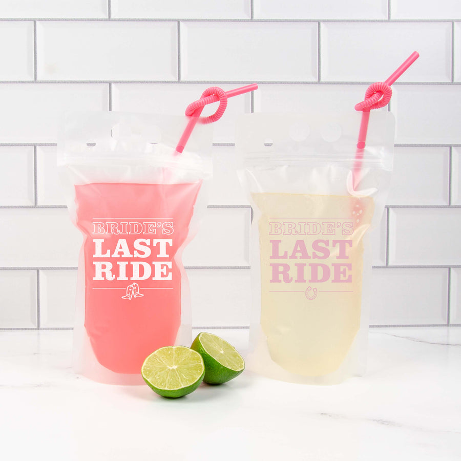 Bride's Last Ride Bachelorette Party Drink Pouches | Country Western Bachelorette Party Drinkware, Cups, Booze Bags