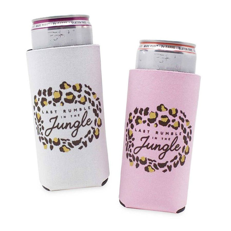 Last Rumble In The Jungle Slim-Fit Can Coolers | Bachelorette Party Drink Sleeves, Cozies, Coolies for Slim, Tall Cans | Animal-Print Favors