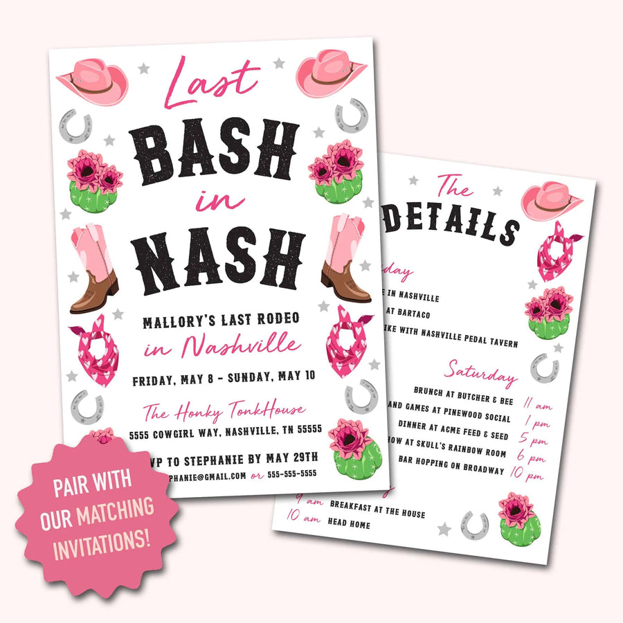 Nashville Bachelorette Party Games and Invitation| Digital Download | Printable PDF Party Activity