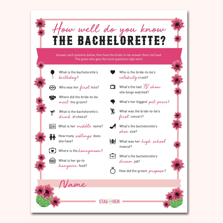 Nashville Bachelorette Party Games | Digital Download | Printable PDF Party Activity