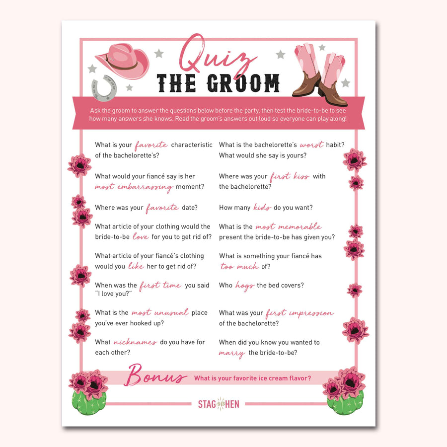 Nashville Bachelorette Party Games | Digital Download | Printable PDF Party Activity