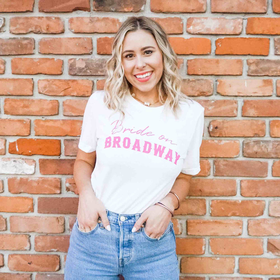 Babes on Broadway Bachelorette Party Shirts, Tanks, Apparel | Pink and White Bridesmaid Shirts