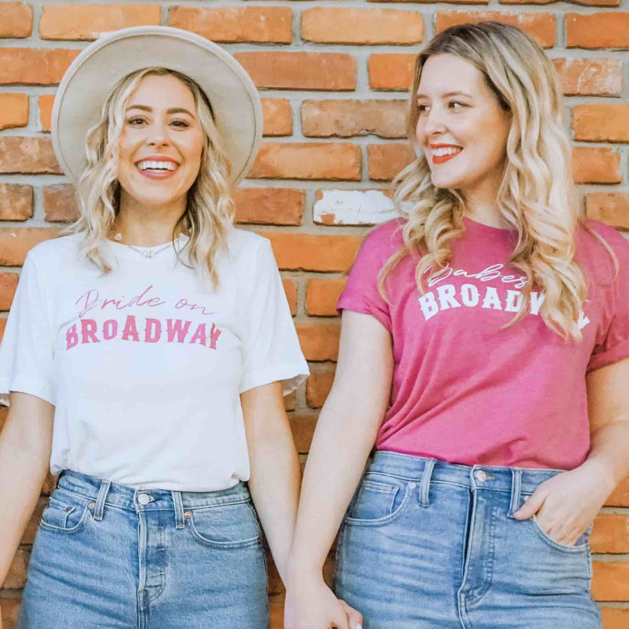 Babes on Broadway Bachelorette Party Shirts, Tanks, Apparel | Pink and White Bridesmaid Shirts